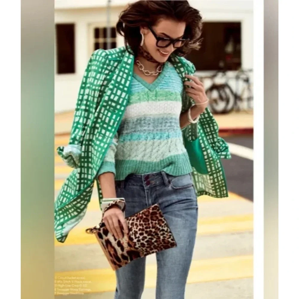 CABI Circuit Jacket Linen Blend Kelly Green & White Belted Size Large Style 6025 - Picture 10 of 16